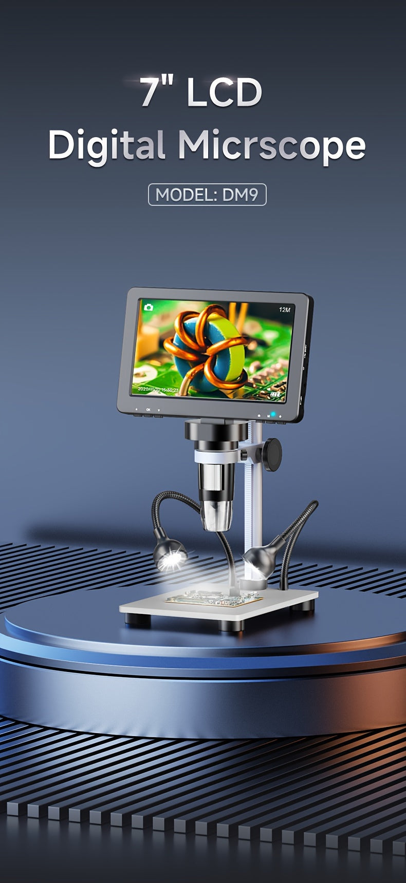 Rievbcau 7-Inch Hd Digital Microscope With 1200X Magnification - Perfect For Electronics Repair & Photography
