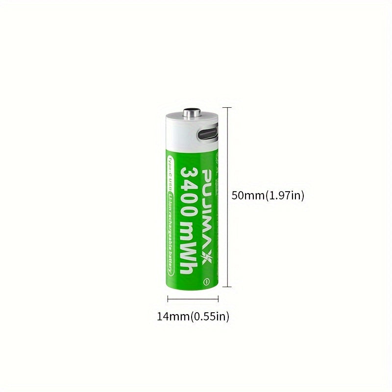 PUJIMAX 1. 5V AA 3400mWh Rechargeable Batteries, 2pcs/4pcs/8pcs Set, Fast Type-C Charging, Long-Lasting Power for Electronics, Rechargeable Electronics | Green Battery Design | Durable Battery, PUJIMAX
