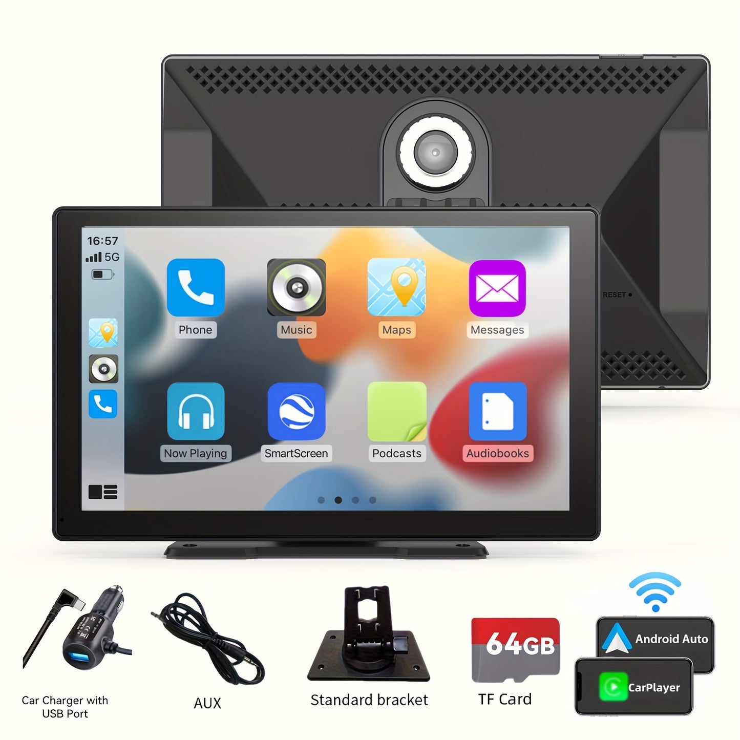 9inch Portable Wireless Carplay Car Stereo, 7" HD Touchscreen for Car with CarPlay & Android Auto with Mirror Link/Backup Camera/Wireless/Navigation/AUX for All Vehicles