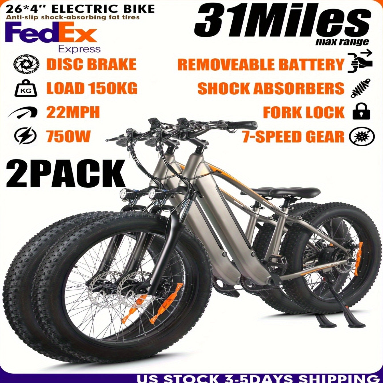 1/2 Packs Electric Bicycles, 740W Peak Brushless Motor, Adult Electric Bicycle With Full Suspension, 48V 13Ah Large Battery, Range 50-80km, 26 Inch X4.0 Fat Tire Electric Bicycle For Snow, Mountain, Sand, Road Cycling, Easter