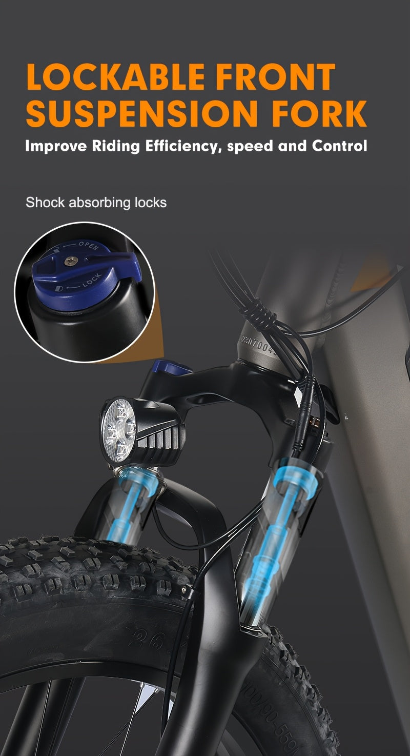 1/2 Packs Electric Bicycles, 740W Peak Brushless Motor, Adult Electric Bicycle With Full Suspension, 48V 13Ah Large Battery, Range 50-80km, 26 Inch X4.0 Fat Tire Electric Bicycle For Snow, Mountain, Sand, Road Cycling, Easter