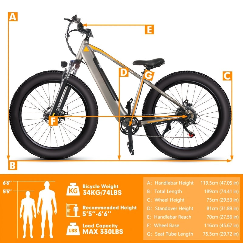 1/2 Packs Electric Bicycles, 740W Peak Brushless Motor, Adult Electric Bicycle With Full Suspension, 48V 13Ah Large Battery, Range 50-80km, 26 Inch X4.0 Fat Tire Electric Bicycle For Snow, Mountain, Sand, Road Cycling, Easter