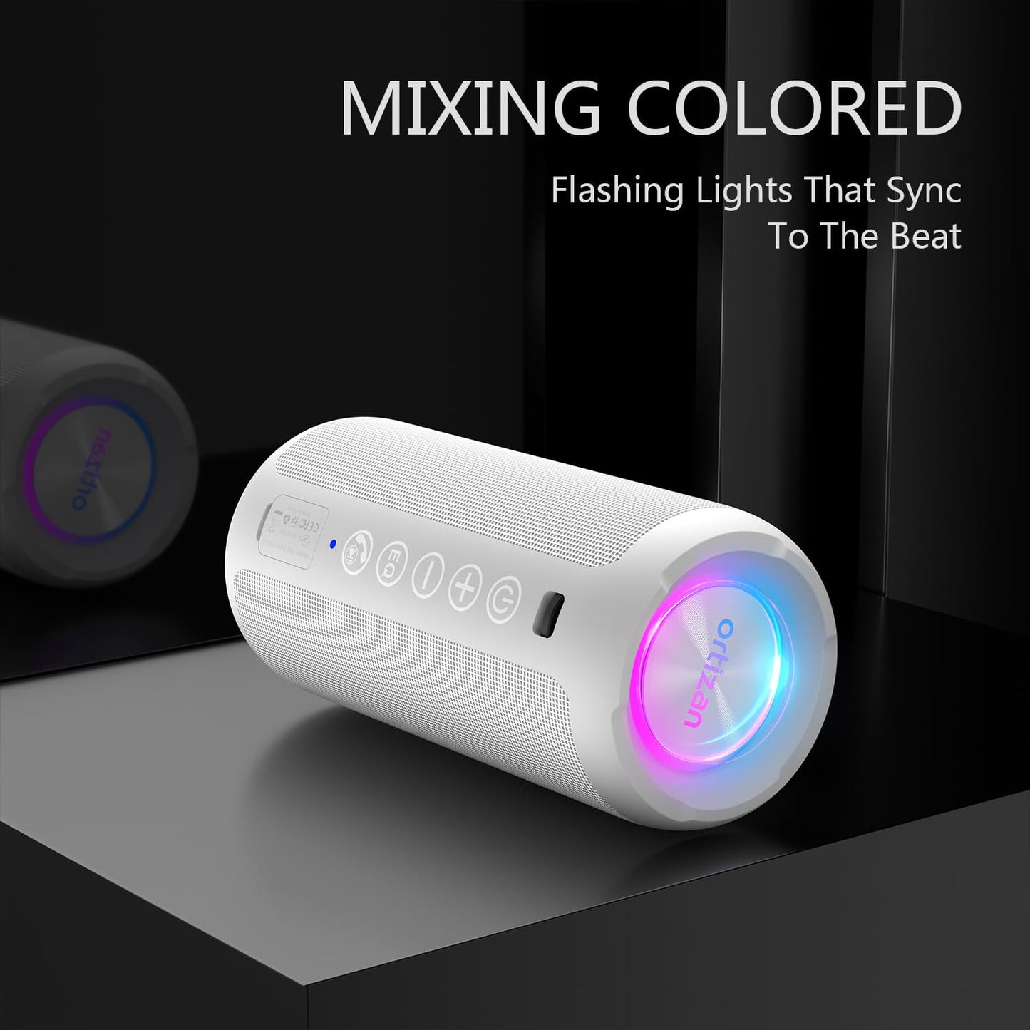 Ortizan Portable Bluetooth Speaker: IPX7 Waterproof, 24W Loud Sound, Deep Bass, Bluetooth 5.3, LED Lights, Wireless Stereo Pairing, 30H Playtime, for Home/Outdoor/Party/Beach, Birthday Gift (Black)
