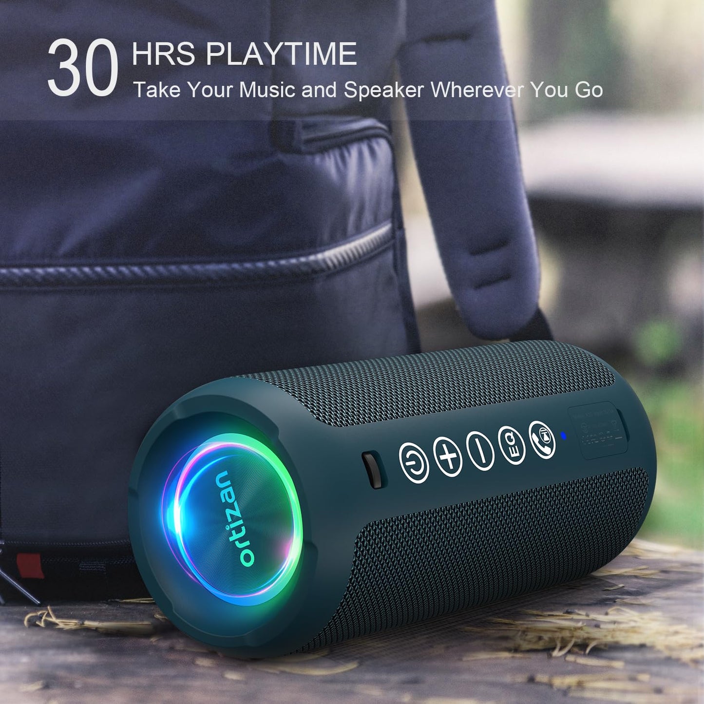 Ortizan Portable Bluetooth Speaker: IPX7 Waterproof, 24W Loud Sound, Deep Bass, Bluetooth 5.3, LED Lights, Wireless Stereo Pairing, 30H Playtime, for Home/Outdoor/Party/Beach, Birthday Gift (Black)