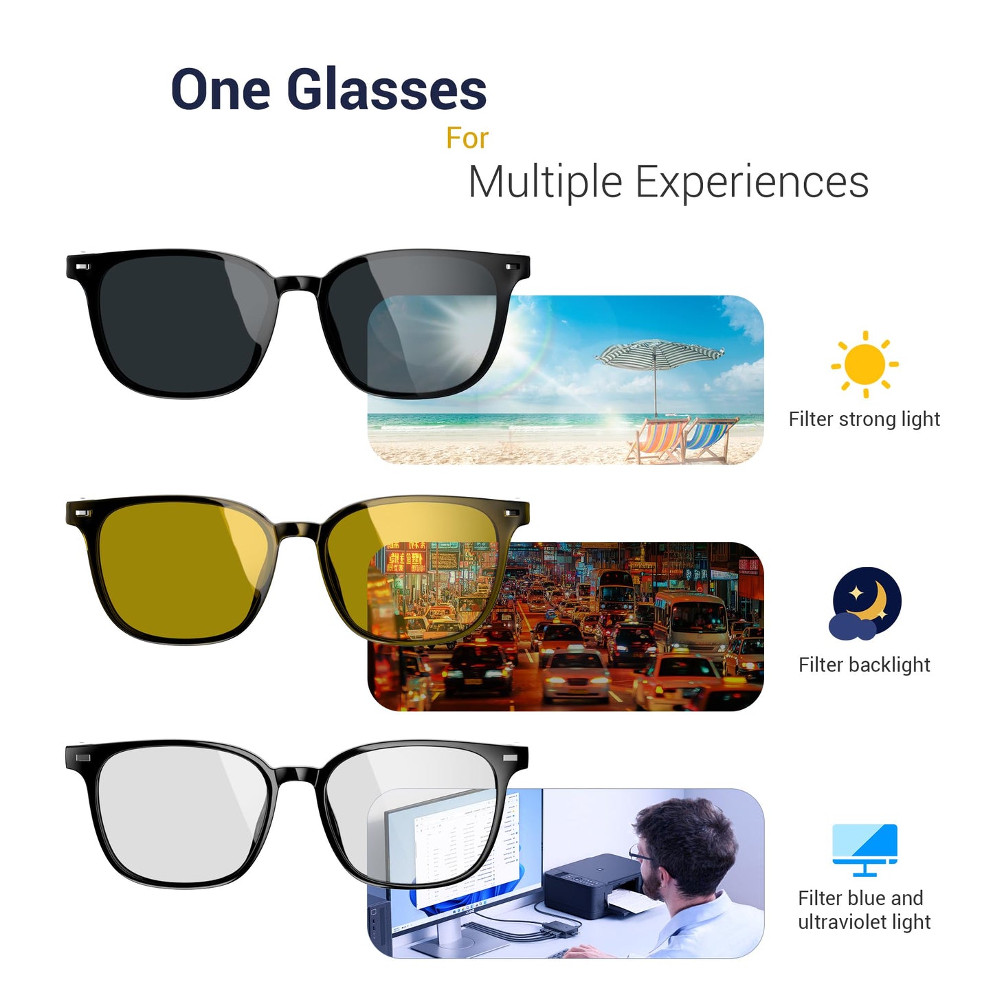 Blackview Smart Glasses, 5.3 Bluetooth Sunglasses, Anti-Blue Lens, 2 Change Lenses, Voice Assistant Compatible, UV Protection