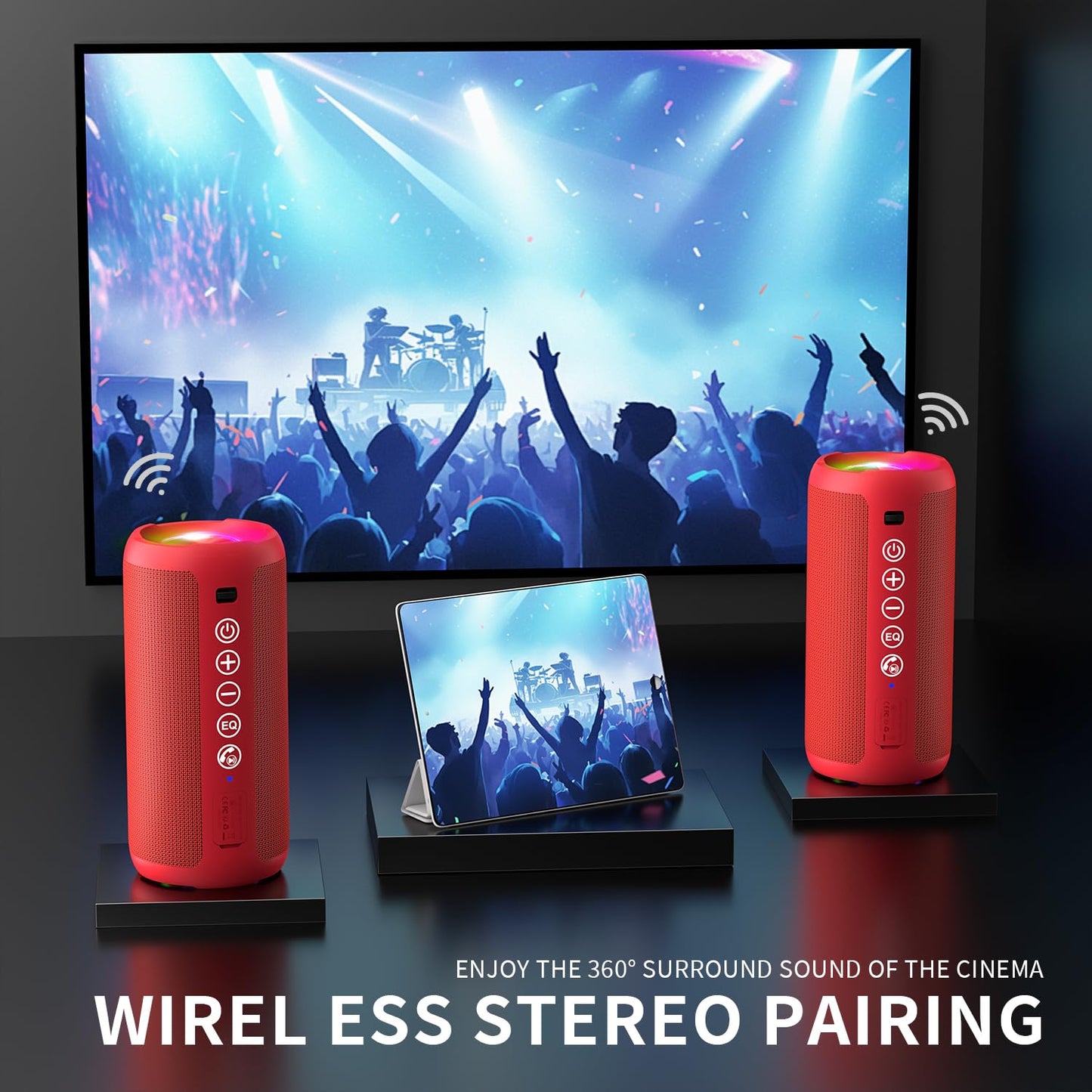 Ortizan Portable Bluetooth Speaker: IPX7 Waterproof, 24W Loud Sound, Deep Bass, Bluetooth 5.3, LED Lights, Wireless Stereo Pairing, 30H Playtime, for Home/Outdoor/Party/Beach, Birthday Gift (Black)