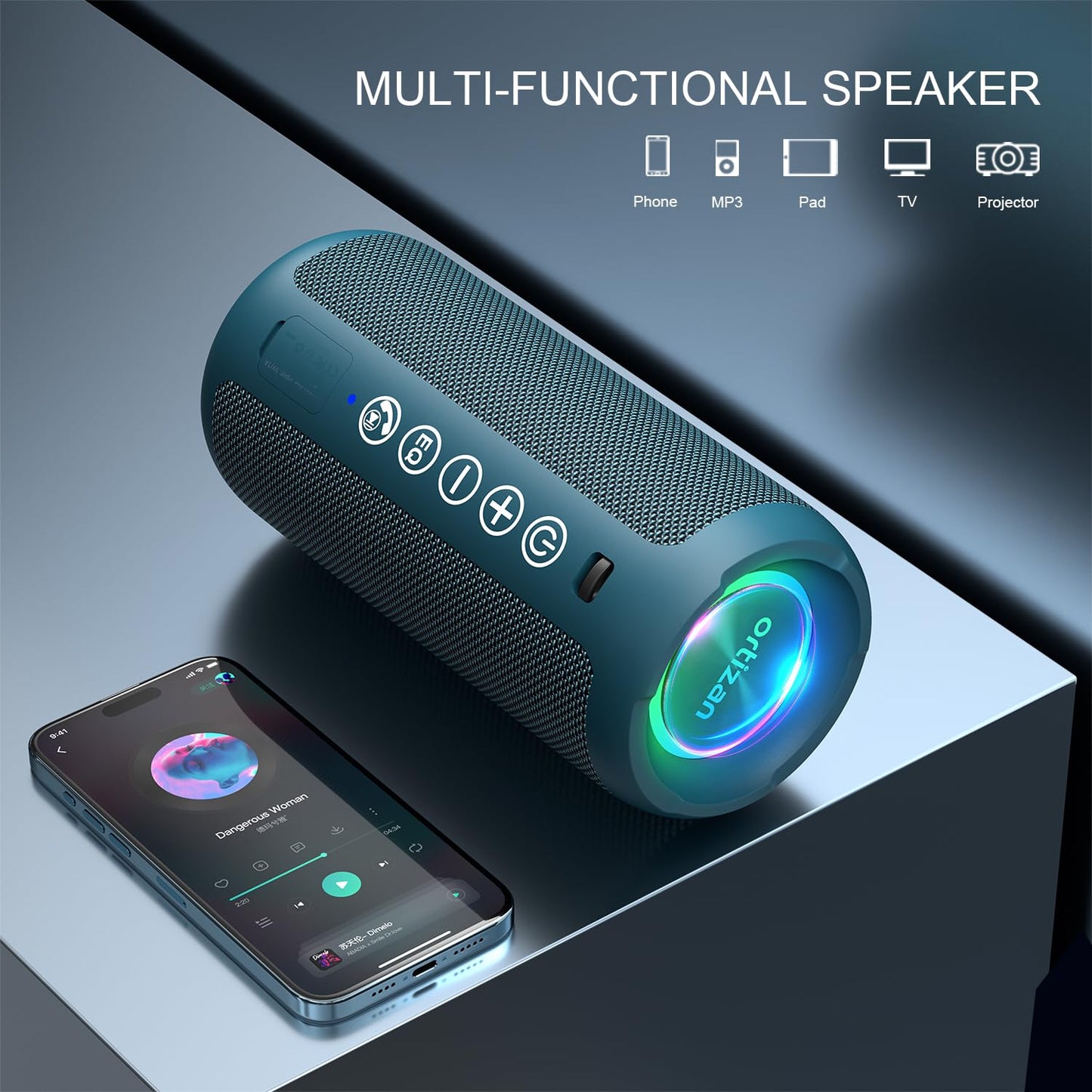 Ortizan Portable Bluetooth Speaker: IPX7 Waterproof, 24W Loud Sound, Deep Bass, Bluetooth 5.3, LED Lights, Wireless Stereo Pairing, 30H Playtime, for Home/Outdoor/Party/Beach, Birthday Gift (Black)