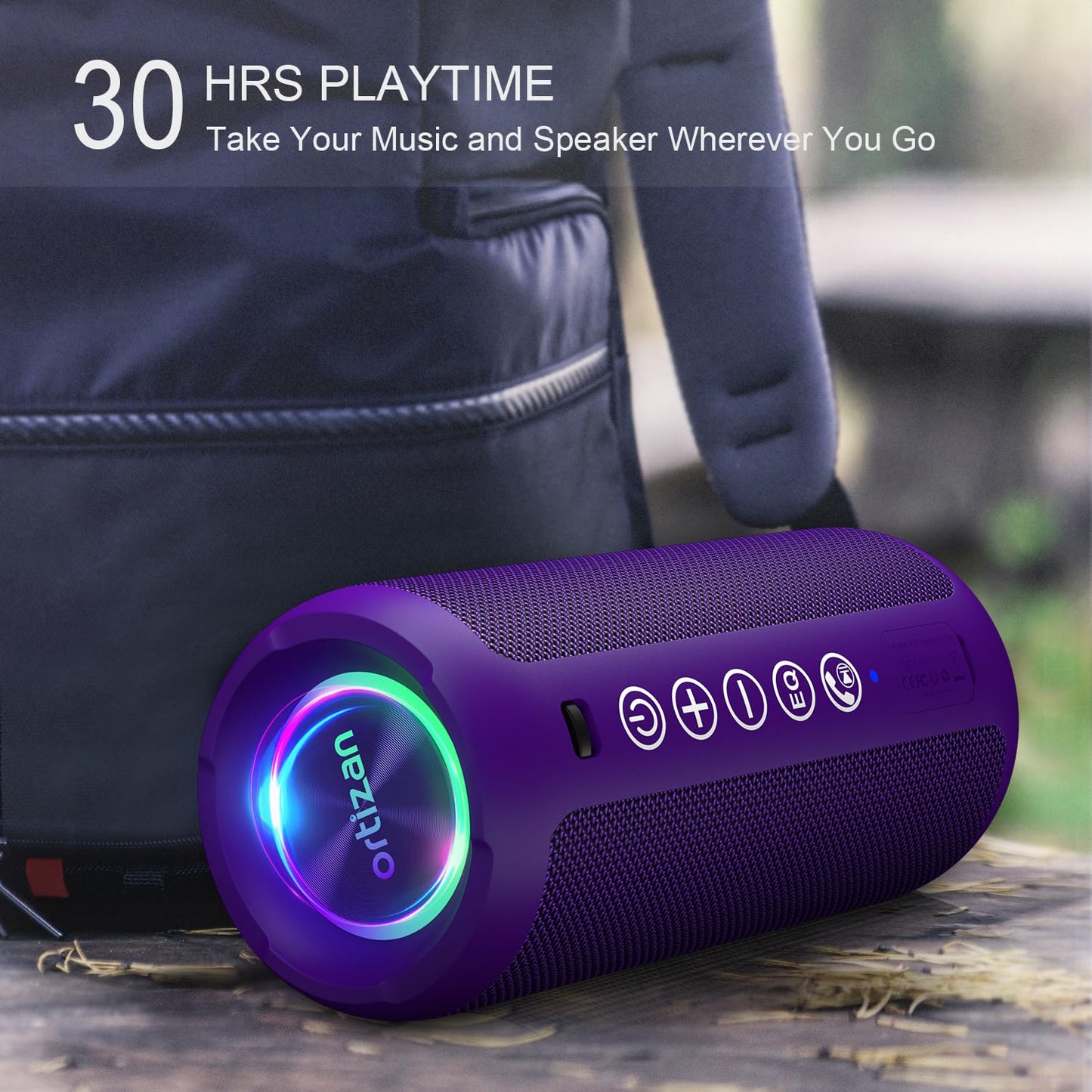 Ortizan Portable Bluetooth Speaker: IPX7 Waterproof, 24W Loud Sound, Deep Bass, Bluetooth 5.3, LED Lights, Wireless Stereo Pairing, 30H Playtime, for Home/Outdoor/Party/Beach, Birthday Gift (Black)