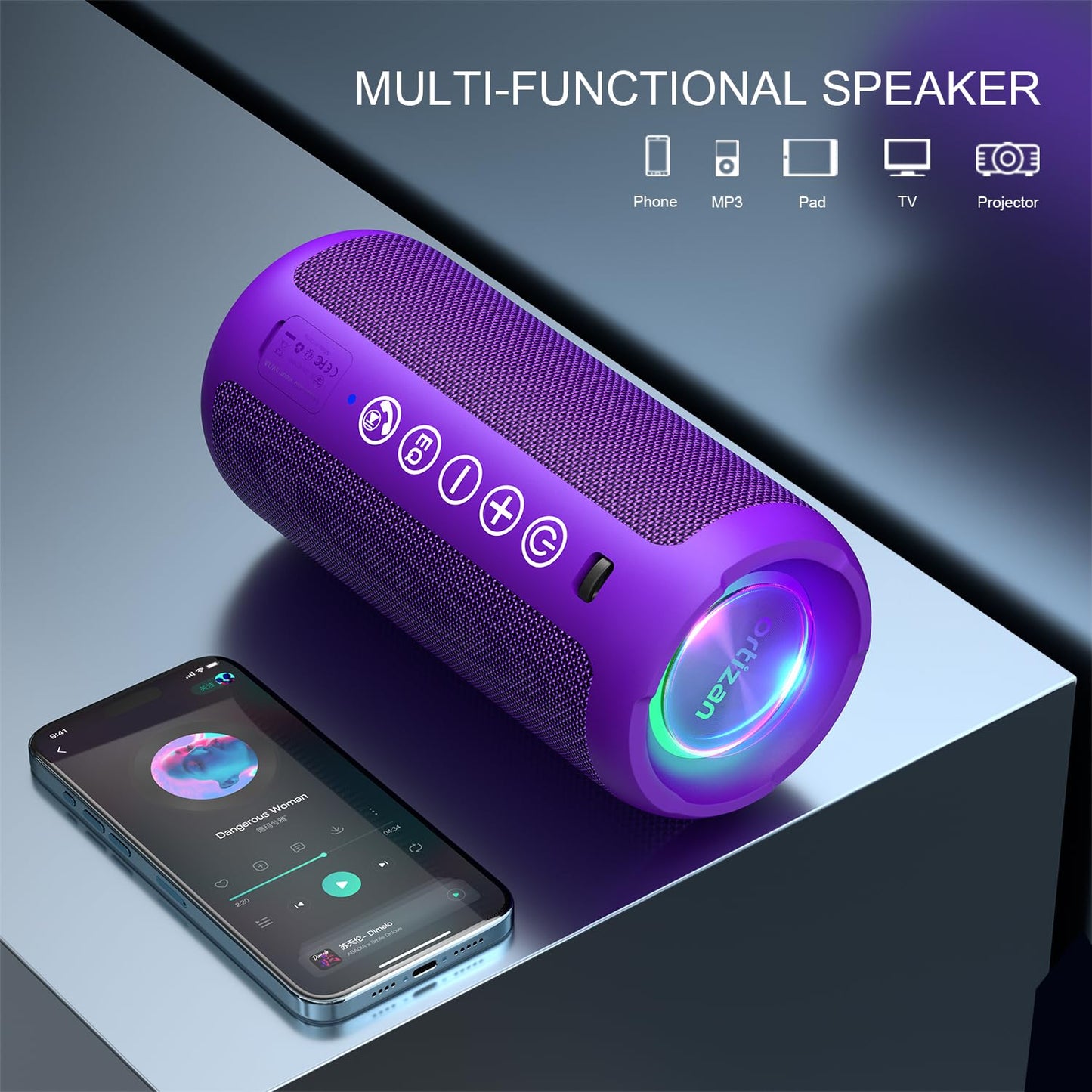 Ortizan Portable Bluetooth Speaker: IPX7 Waterproof, 24W Loud Sound, Deep Bass, Bluetooth 5.3, LED Lights, Wireless Stereo Pairing, 30H Playtime, for Home/Outdoor/Party/Beach, Birthday Gift (Black)