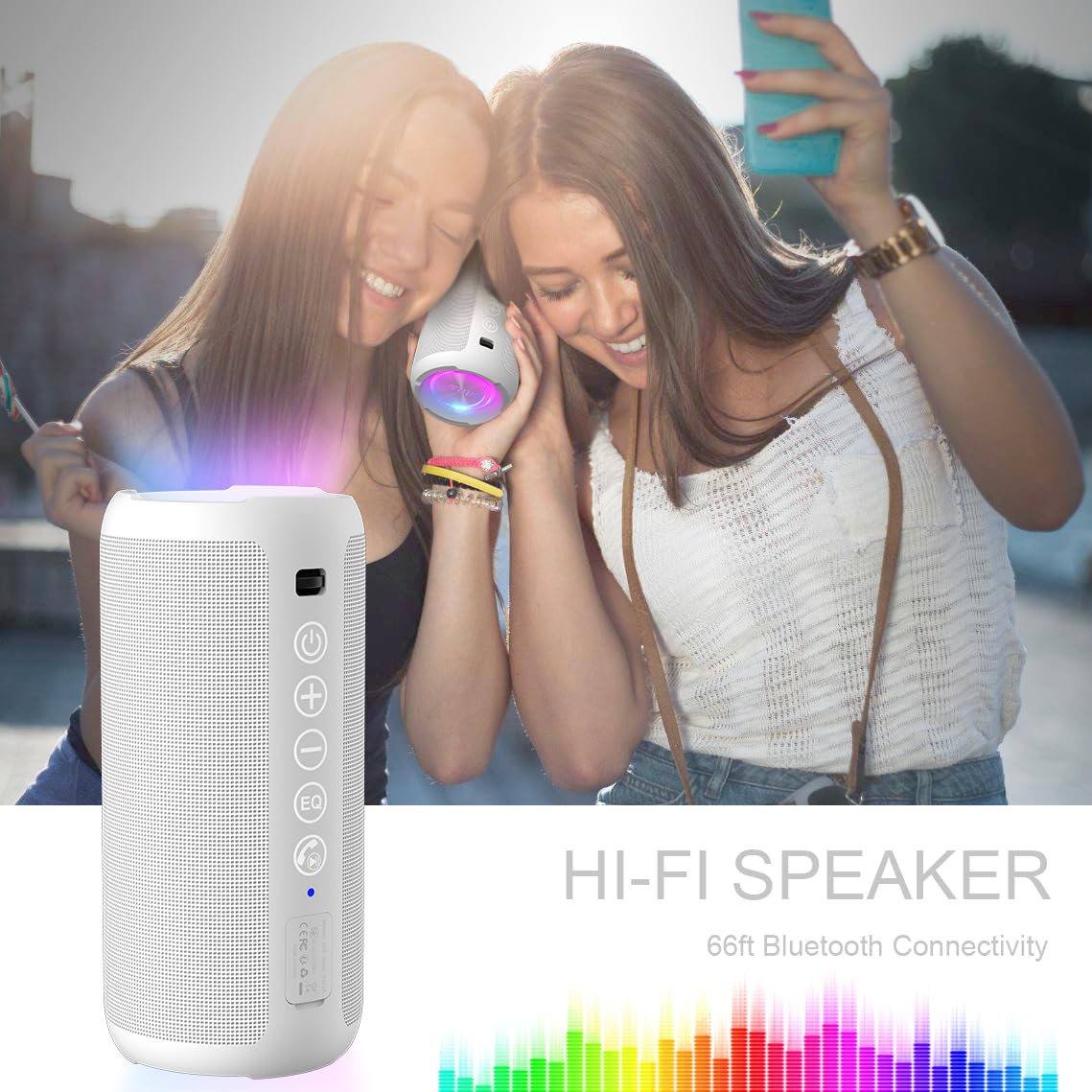 Ortizan Portable Bluetooth Speaker: IPX7 Waterproof, 24W Loud Sound, Deep Bass, Bluetooth 5.3, LED Lights, Wireless Stereo Pairing, 30H Playtime, for Home/Outdoor/Party/Beach, Birthday Gift (Black)