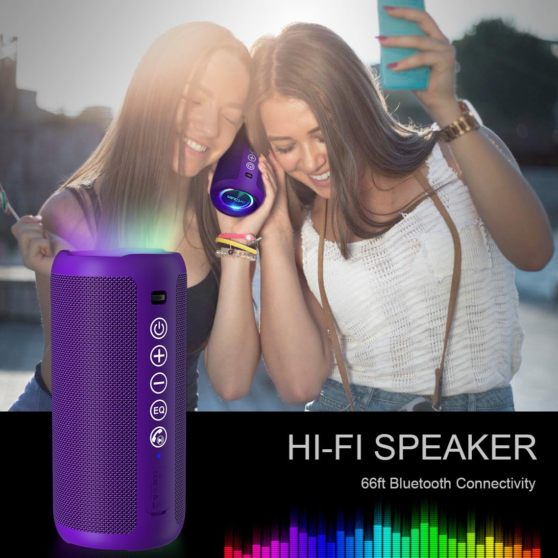 Ortizan Portable Bluetooth Speaker: IPX7 Waterproof, 24W Loud Sound, Deep Bass, Bluetooth 5.3, LED Lights, Wireless Stereo Pairing, 30H Playtime, for Home/Outdoor/Party/Beach, Birthday Gift (Black)