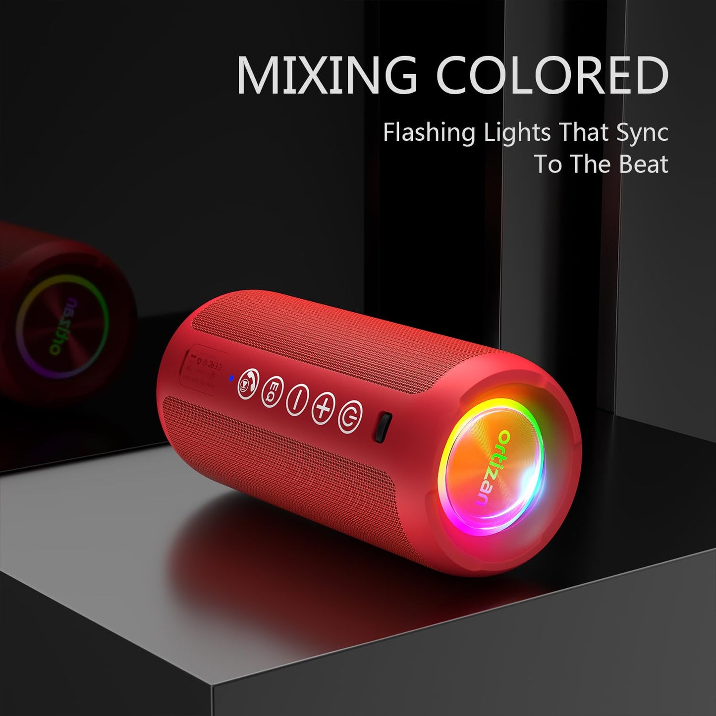 Ortizan Portable Bluetooth Speaker: IPX7 Waterproof, 24W Loud Sound, Deep Bass, Bluetooth 5.3, LED Lights, Wireless Stereo Pairing, 30H Playtime, for Home/Outdoor/Party/Beach, Birthday Gift (Black)