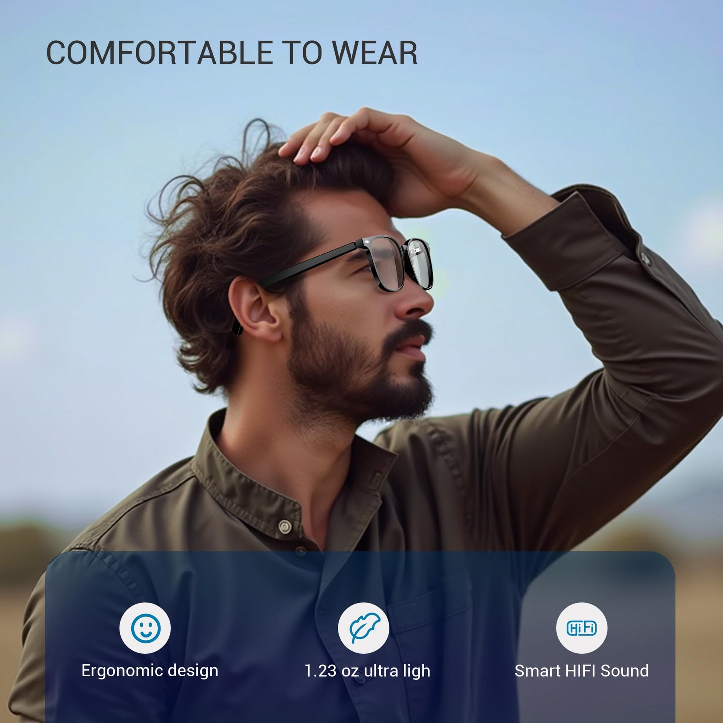 Blackview Smart Glasses, 5.3 Bluetooth Sunglasses, Anti-Blue Lens, 2 Change Lenses, Voice Assistant Compatible, UV Protection