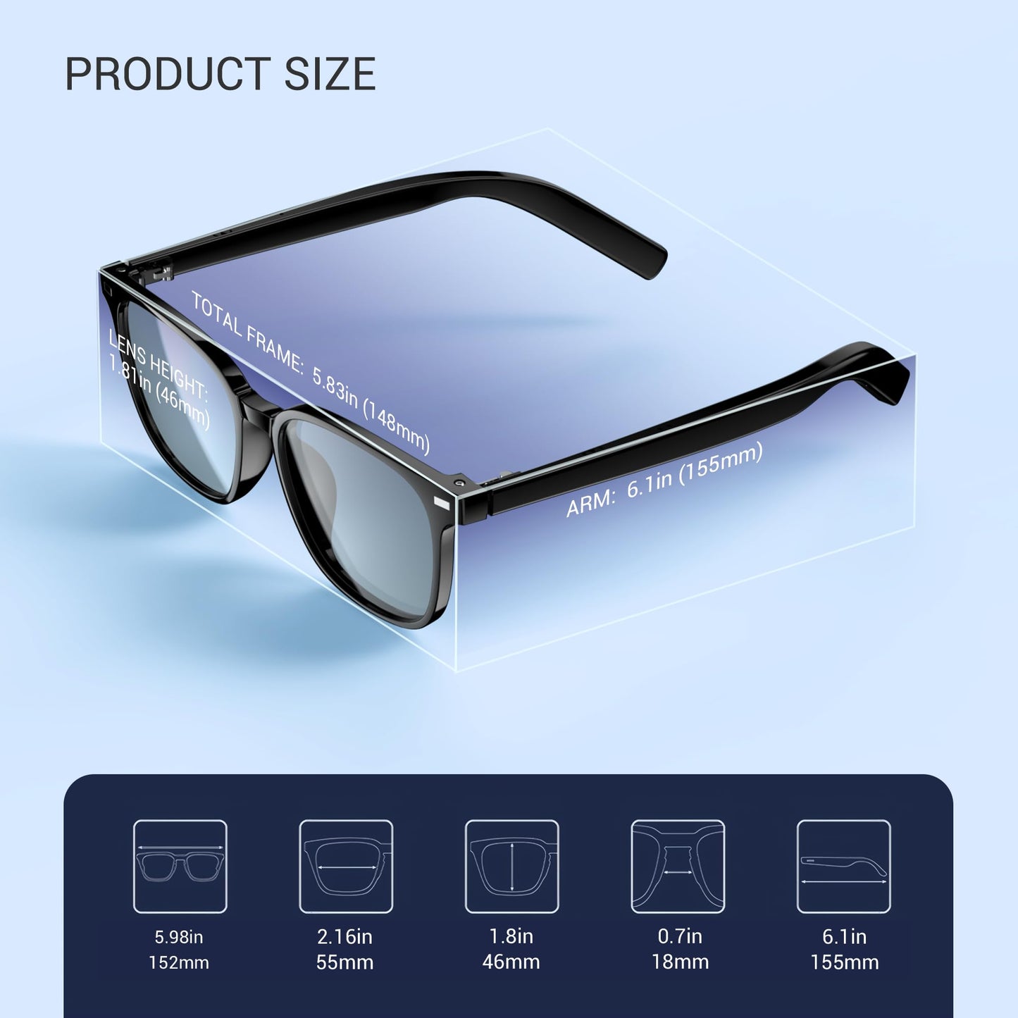 Blackview Smart Glasses, 5.3 Bluetooth Sunglasses, Anti-Blue Lens, 2 Change Lenses, Voice Assistant Compatible, UV Protection