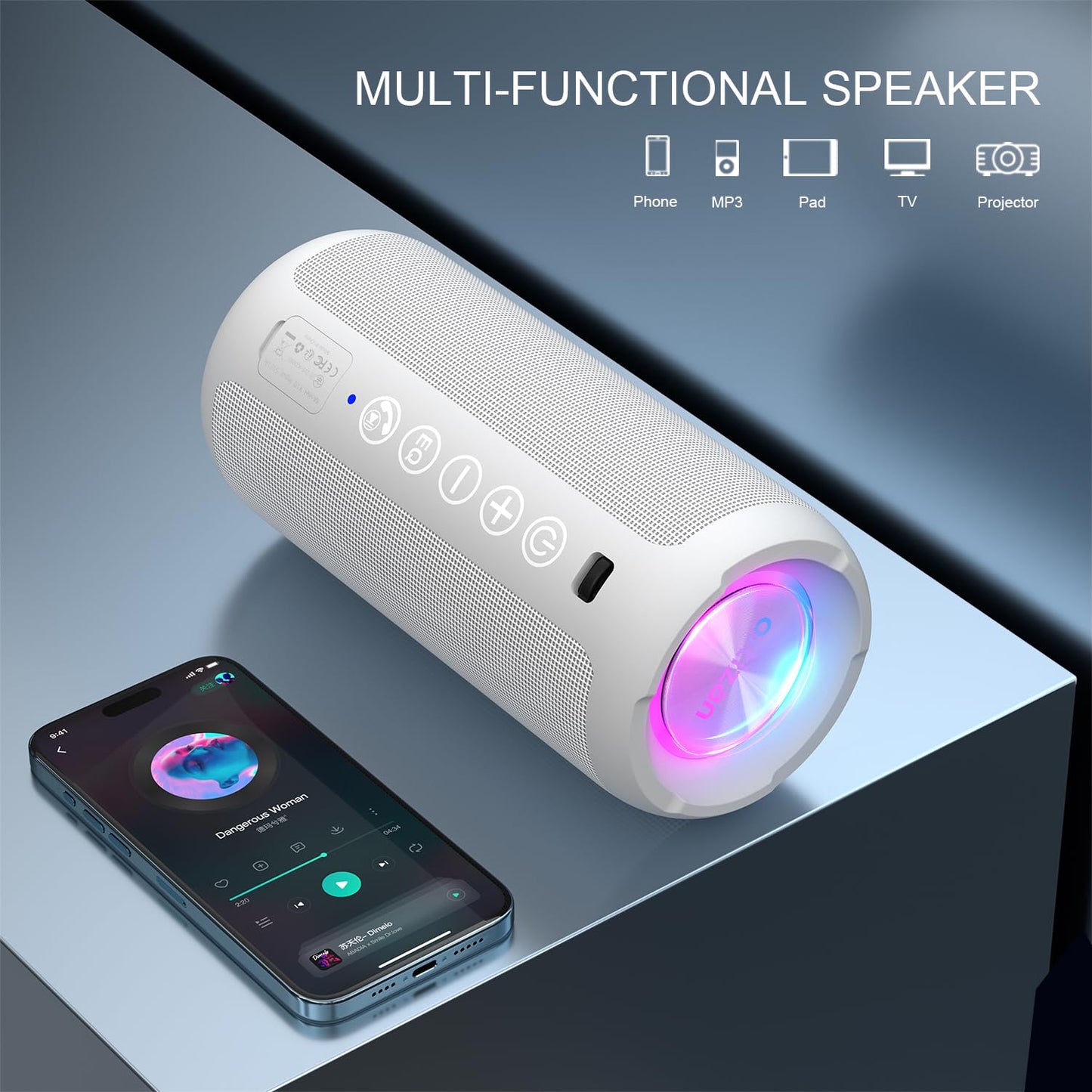 Ortizan Portable Bluetooth Speaker: IPX7 Waterproof, 24W Loud Sound, Deep Bass, Bluetooth 5.3, LED Lights, Wireless Stereo Pairing, 30H Playtime, for Home/Outdoor/Party/Beach, Birthday Gift (Black)