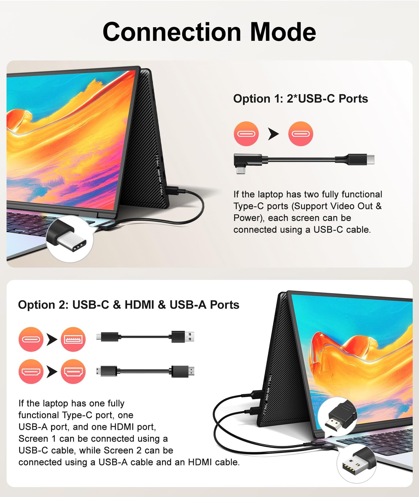 Laptop Screen Extender, 14" FHD 1080P Triple Portable Monitor, Plug & Play Screen Extender, Auto Adjust Width Dual Monitor for 13" - 17.3" Laptops, Compatible for MacOS/Wins/Chrome/Dex