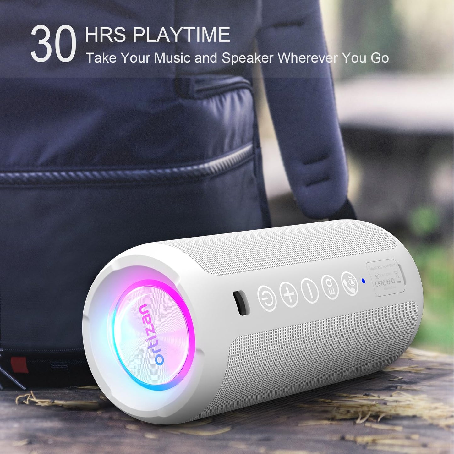 Ortizan Portable Bluetooth Speaker: IPX7 Waterproof, 24W Loud Sound, Deep Bass, Bluetooth 5.3, LED Lights, Wireless Stereo Pairing, 30H Playtime, for Home/Outdoor/Party/Beach, Birthday Gift (Black)
