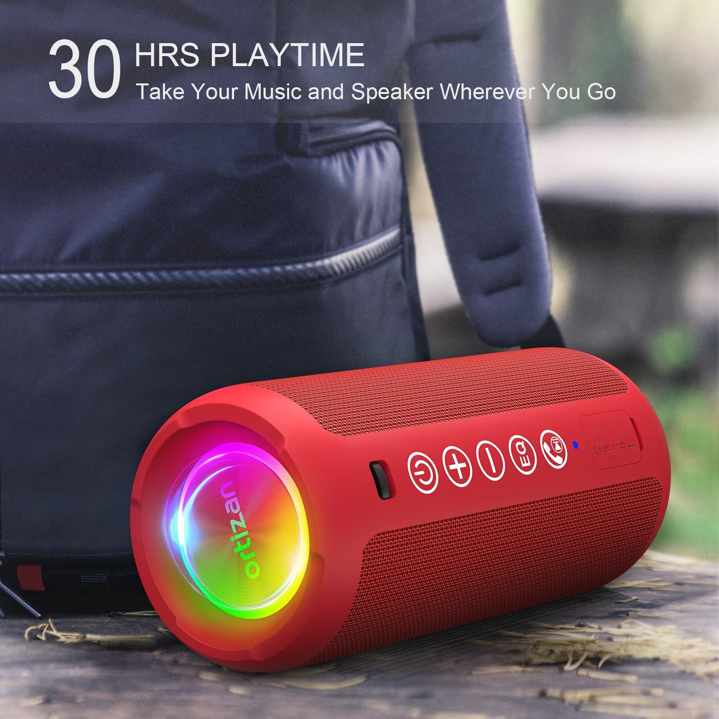 Ortizan Portable Bluetooth Speaker: IPX7 Waterproof, 24W Loud Sound, Deep Bass, Bluetooth 5.3, LED Lights, Wireless Stereo Pairing, 30H Playtime, for Home/Outdoor/Party/Beach, Birthday Gift (Black)