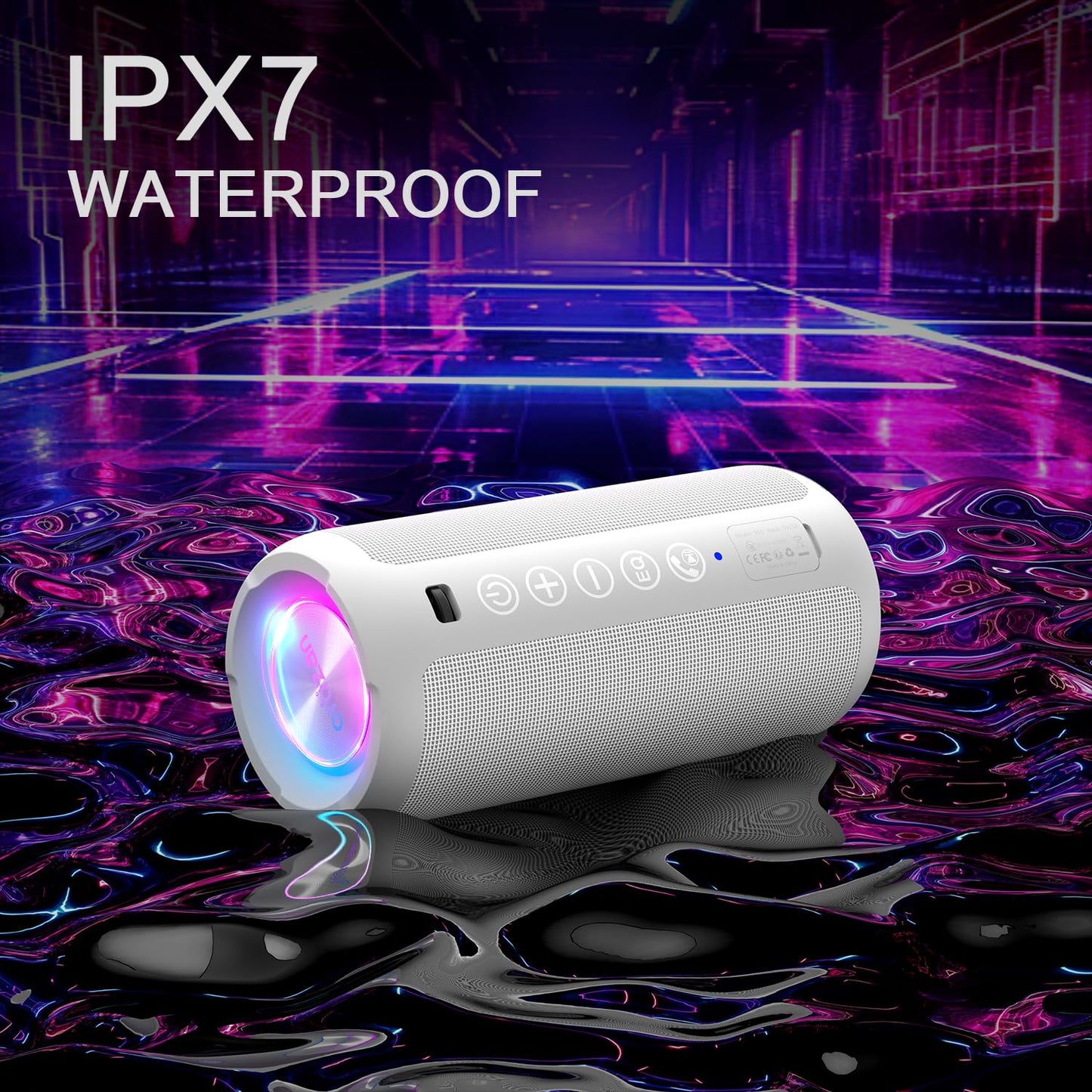 Ortizan Portable Bluetooth Speaker: IPX7 Waterproof, 24W Loud Sound, Deep Bass, Bluetooth 5.3, LED Lights, Wireless Stereo Pairing, 30H Playtime, for Home/Outdoor/Party/Beach, Birthday Gift (Black)