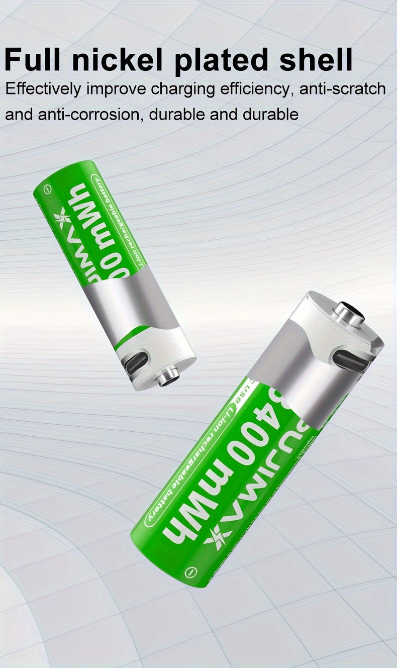 PUJIMAX 1. 5V AA 3400mWh Rechargeable Batteries, 2pcs/4pcs/8pcs Set, Fast Type-C Charging, Long-Lasting Power for Electronics, Rechargeable Electronics | Green Battery Design | Durable Battery, PUJIMAX
