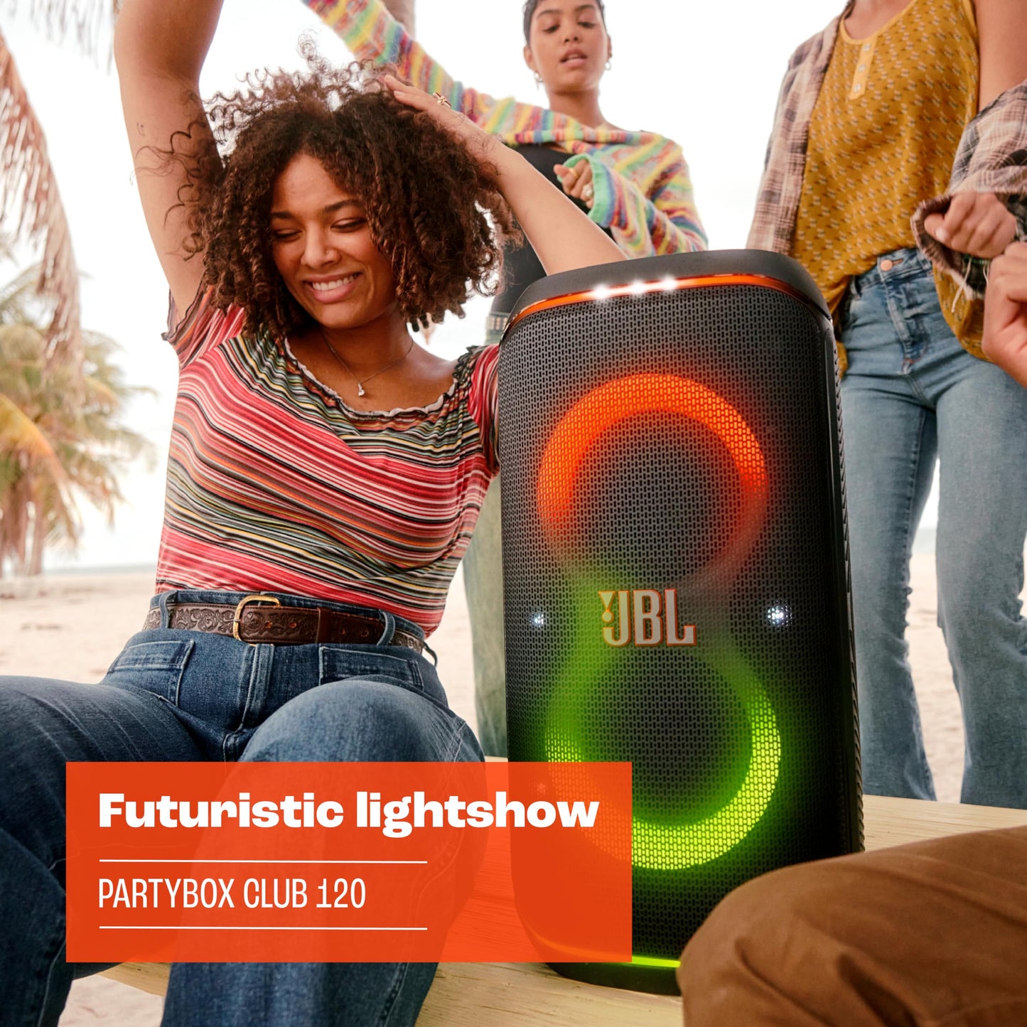 JBL PartyBox Club 120 - Portable Party Speaker with Foldable Handle, Powerful JBL Pro Sound, Futuristic lightshow, Up to 12 Hours of Play time, Splash Proof, Dual Mic & Guitar Inputs (Black)