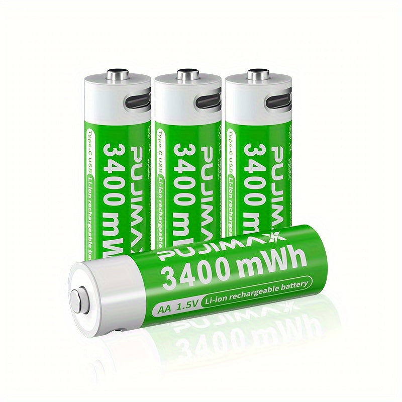 PUJIMAX 1. 5V AA 3400mWh Rechargeable Batteries, 2pcs/4pcs/8pcs Set, Fast Type-C Charging, Long-Lasting Power for Electronics, Rechargeable Electronics | Green Battery Design | Durable Battery, PUJIMAX