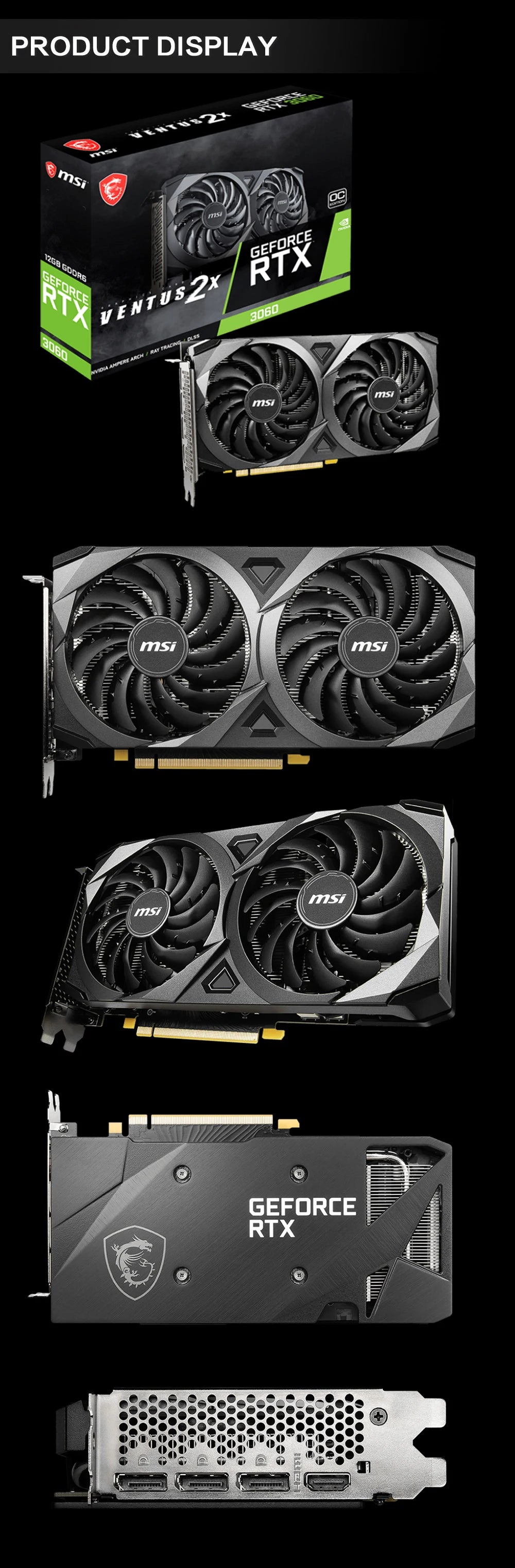 MSI GeForce RTX 3060 VENTUS 2X 12G OC Gaming Graphics Card 12GB GDDR6 192-bit HDMI DP PCI-E 4.0 8Pin Desktop Full New Video Card