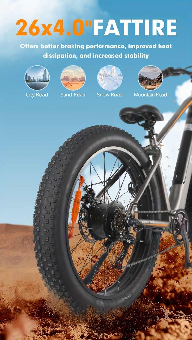 1/2 Packs Electric Bicycles, 740W Peak Brushless Motor, Adult Electric Bicycle With Full Suspension, 48V 13Ah Large Battery, Range 50-80km, 26 Inch X4.0 Fat Tire Electric Bicycle For Snow, Mountain, Sand, Road Cycling, Easter