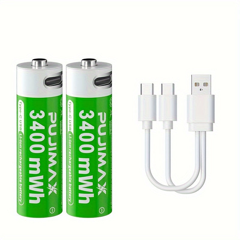 PUJIMAX 1. 5V AA 3400mWh Rechargeable Batteries, 2pcs/4pcs/8pcs Set, Fast Type-C Charging, Long-Lasting Power for Electronics, Rechargeable Electronics | Green Battery Design | Durable Battery, PUJIMAX