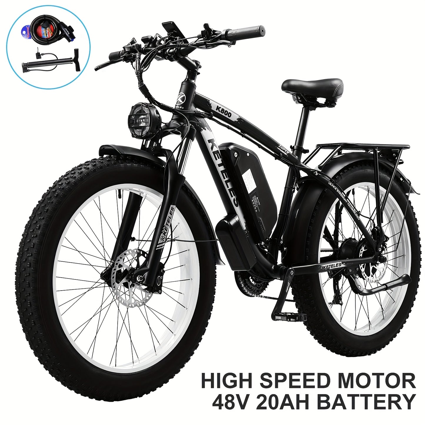 KETELES 26" Adult Electric Bike with 48V 20AH 960Wh Removable Battery, 720W Brushless Motor, 21 Speed Gears, 19.5mph Speed & 50-Mile Range, All-Aluminum Alloy Frame, Front Suspension & Disc Brakes, Black/Blue Accents - Includ
