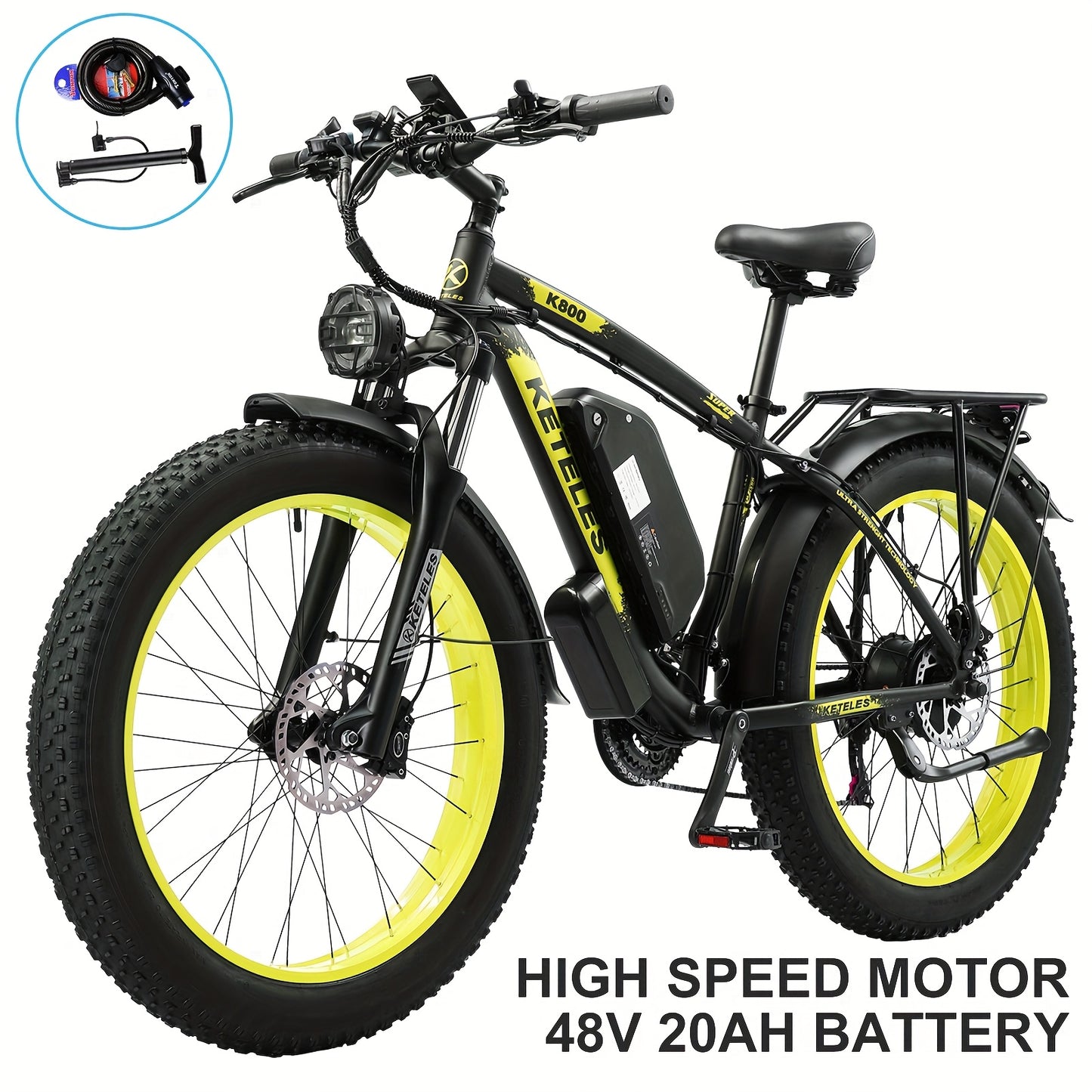 KETELES 26" Adult Electric Bike with 48V 20AH 960Wh Removable Battery, 720W Brushless Motor, 21 Speed Gears, 19.5mph Speed & 50-Mile Range, All-Aluminum Alloy Frame, Front Suspension & Disc Brakes, Black/Blue Accents - Includ