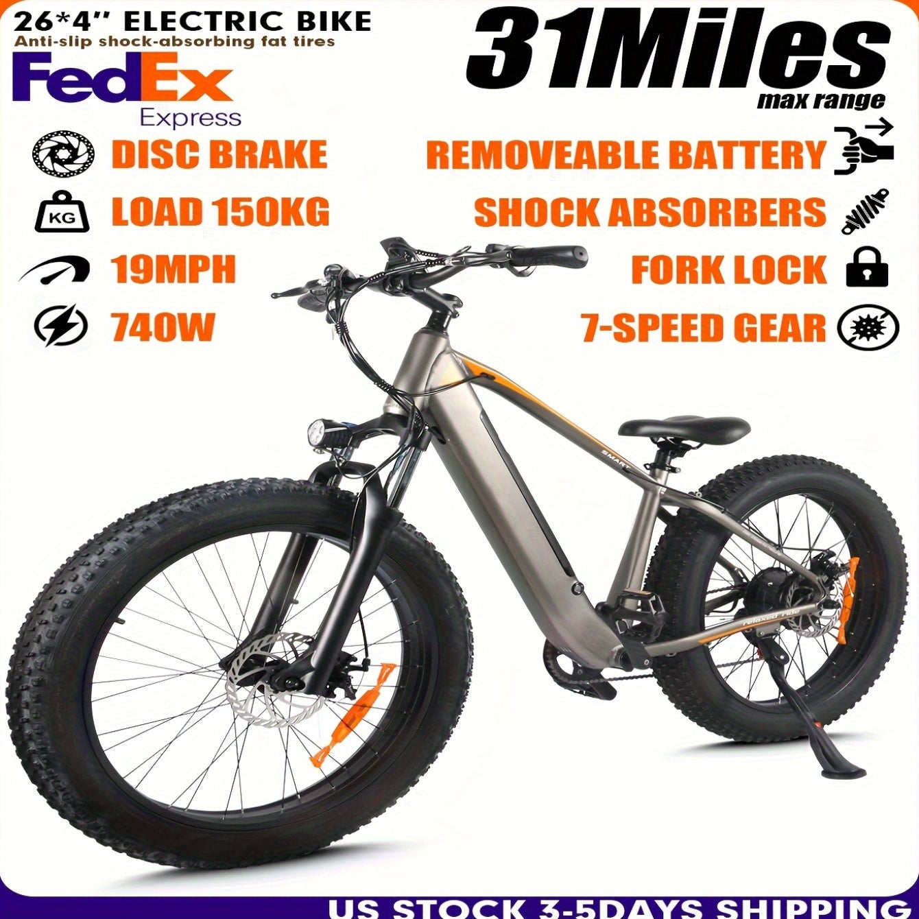 1/2 Packs Electric Bicycles, 740W Peak Brushless Motor, Adult Electric Bicycle With Full Suspension, 48V 13Ah Large Battery, Range 50-80km, 26 Inch X4.0 Fat Tire Electric Bicycle For Snow, Mountain, Sand, Road Cycling, Easter