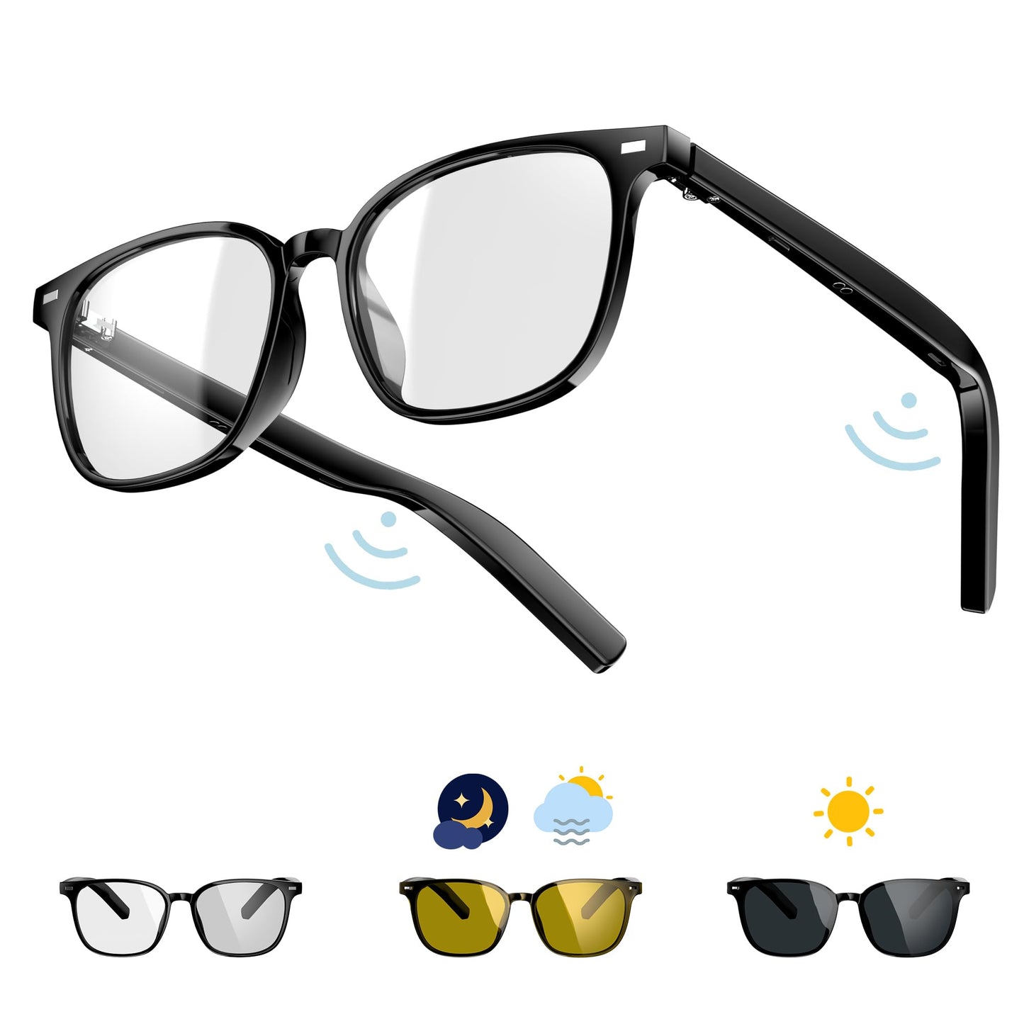 Blackview Smart Glasses, 5.3 Bluetooth Sunglasses, Anti-Blue Lens, 2 Change Lenses, Voice Assistant Compatible, UV Protection