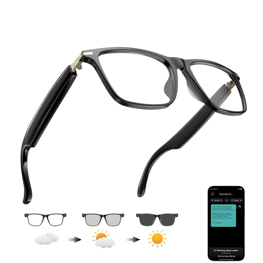 Ai Translation Smart Glasses Bluetooth For Men Women with 140 Language Real-Time Translation immediately Color-change lens Clear headphone with Speaker sunglasses,Travel Meeting Trade Business