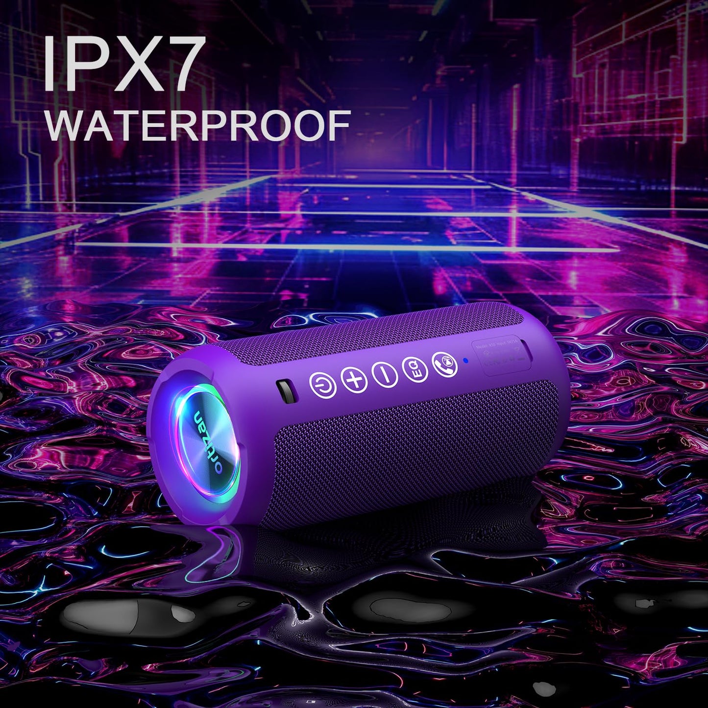 Ortizan Portable Bluetooth Speaker: IPX7 Waterproof, 24W Loud Sound, Deep Bass, Bluetooth 5.3, LED Lights, Wireless Stereo Pairing, 30H Playtime, for Home/Outdoor/Party/Beach, Birthday Gift (Black)