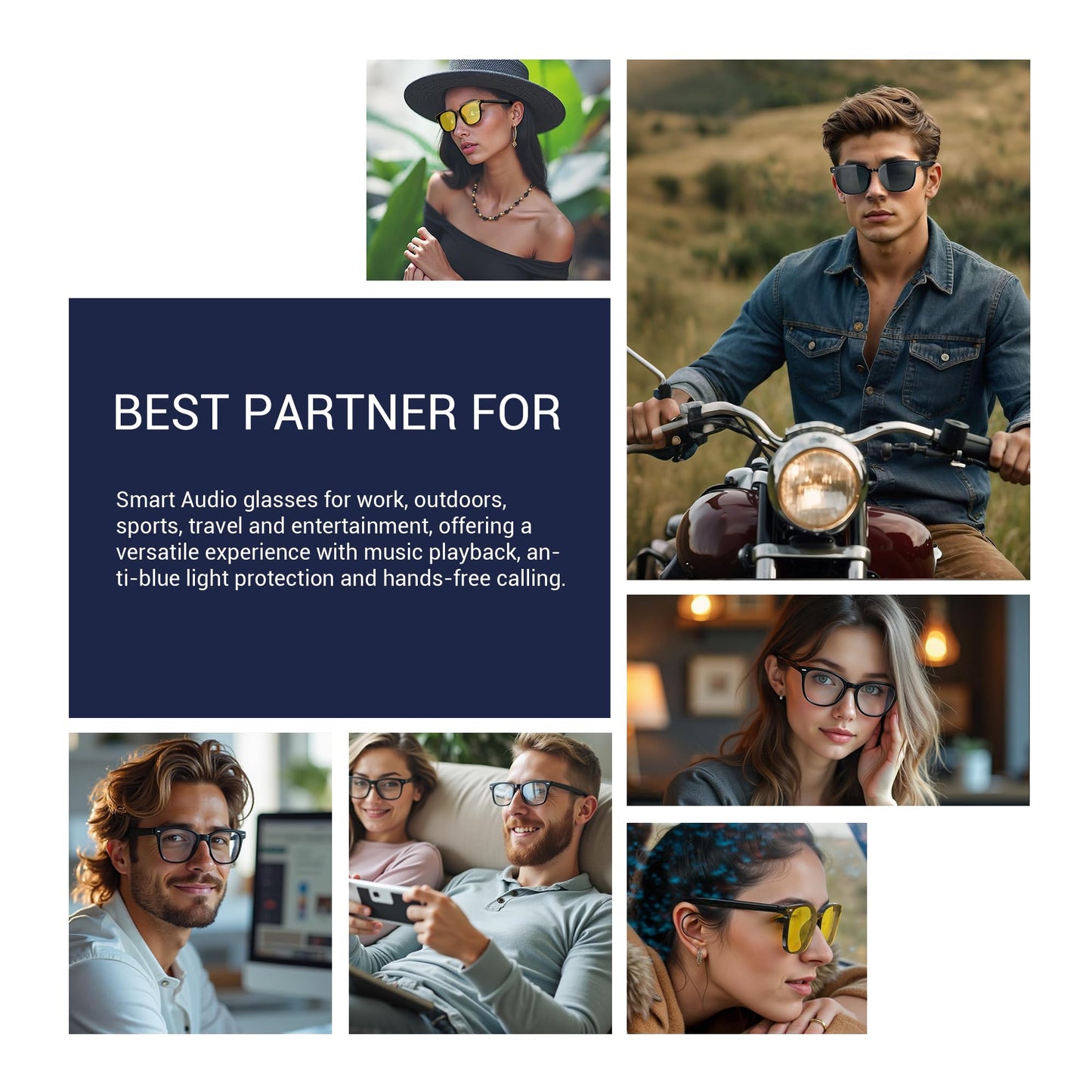 Blackview Smart Glasses, 5.3 Bluetooth Sunglasses, Anti-Blue Lens, 2 Change Lenses, Voice Assistant Compatible, UV Protection