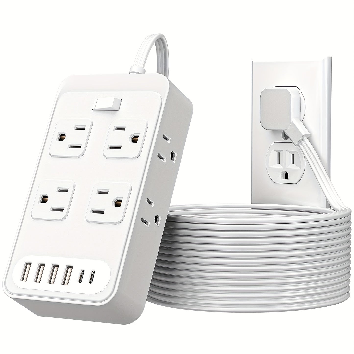 Compact Surge Protector Power Strip with 8 AC Outlets & 6 USB Ports (4 USB A & 2 USB C), 3-Inch Short Extension Cord, 45° Right Angle Flat Head Design for Home, Office, Dorm, and Travel, Dorm Room Organizer | Modern Tech Acc