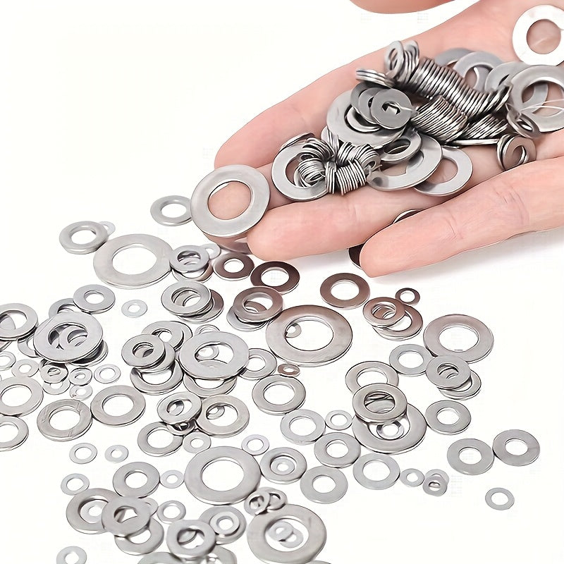 180pcs Stainless Steel Washer Ring Set, Polished Finish, M2-M10 Size, Easy Installation, Durable Material, Suitable For DIY Projects Machinery Electronics, Ideal Choice For Professionals And Enthusiasts