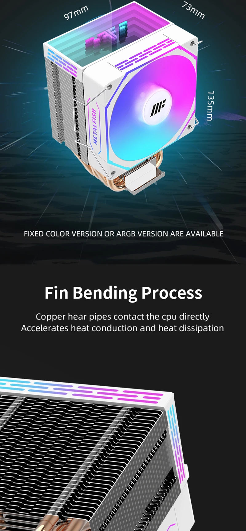 METALFISH ZH1400 CPU Cooler 4 HeatPipes 4PIN PWM Silent ARGB Fan For Intel 1700 1200 115X 1366 2011 AM5 AM4 AM3 x99 x79