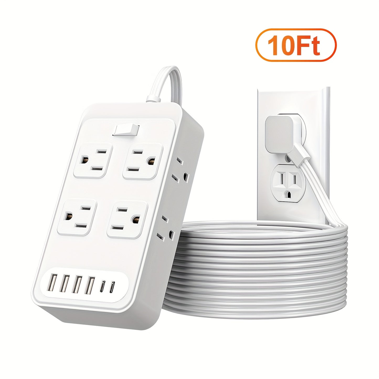 Compact Surge Protector Power Strip with 8 AC Outlets & 6 USB Ports (4 USB A & 2 USB C), 3-Inch Short Extension Cord, 45° Right Angle Flat Head Design for Home, Office, Dorm, and Travel, Dorm Room Organizer | Modern Tech Acc